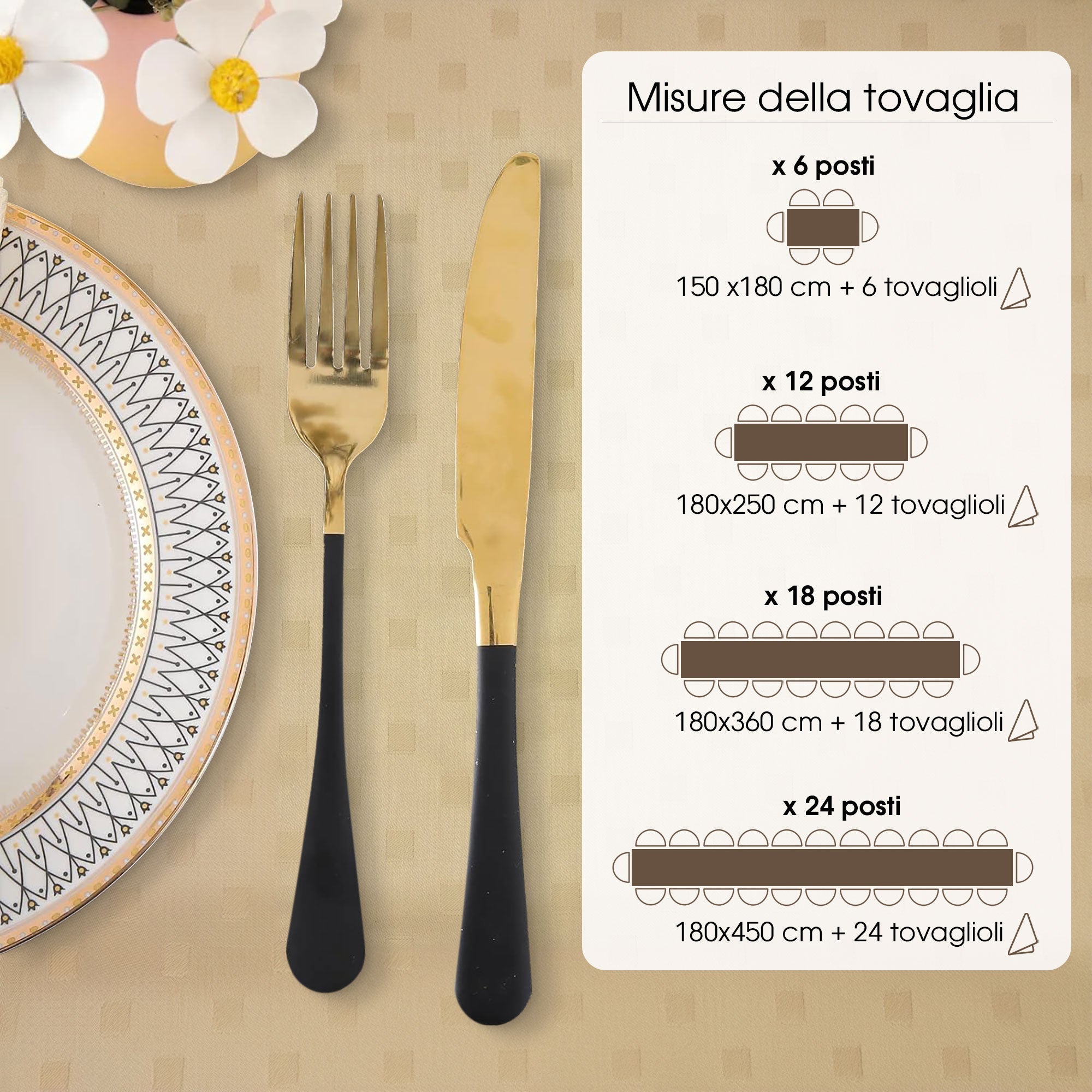 Tovaglia Servizio da Tavola + Tovaglioli 18 Posti Damina in Cotone 0542