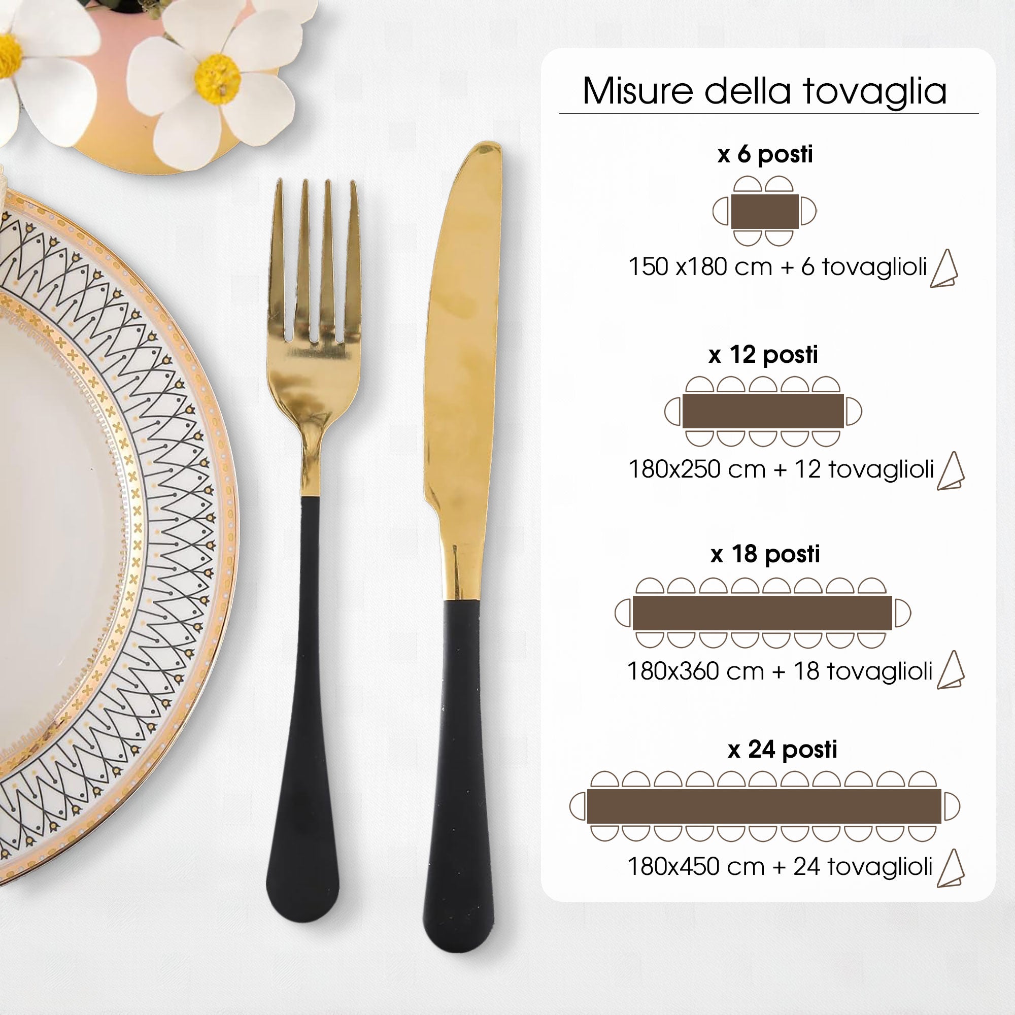 Tovaglia Servizio da Tavola + Tovaglioli 18 Posti Damina in Cotone 0542