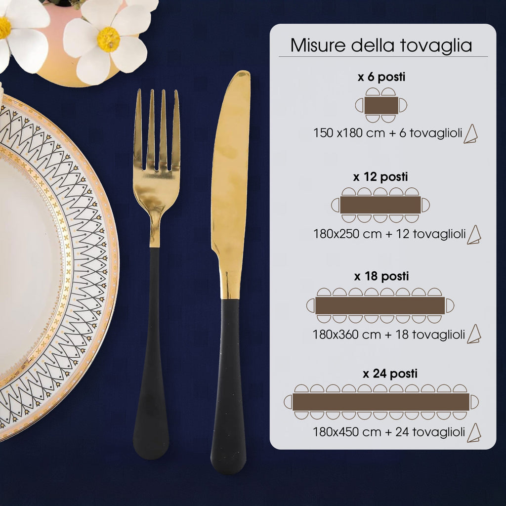 Tovaglia Servizio da Tavola + Tovaglioli 24 Posti Damina in Cotone 0544