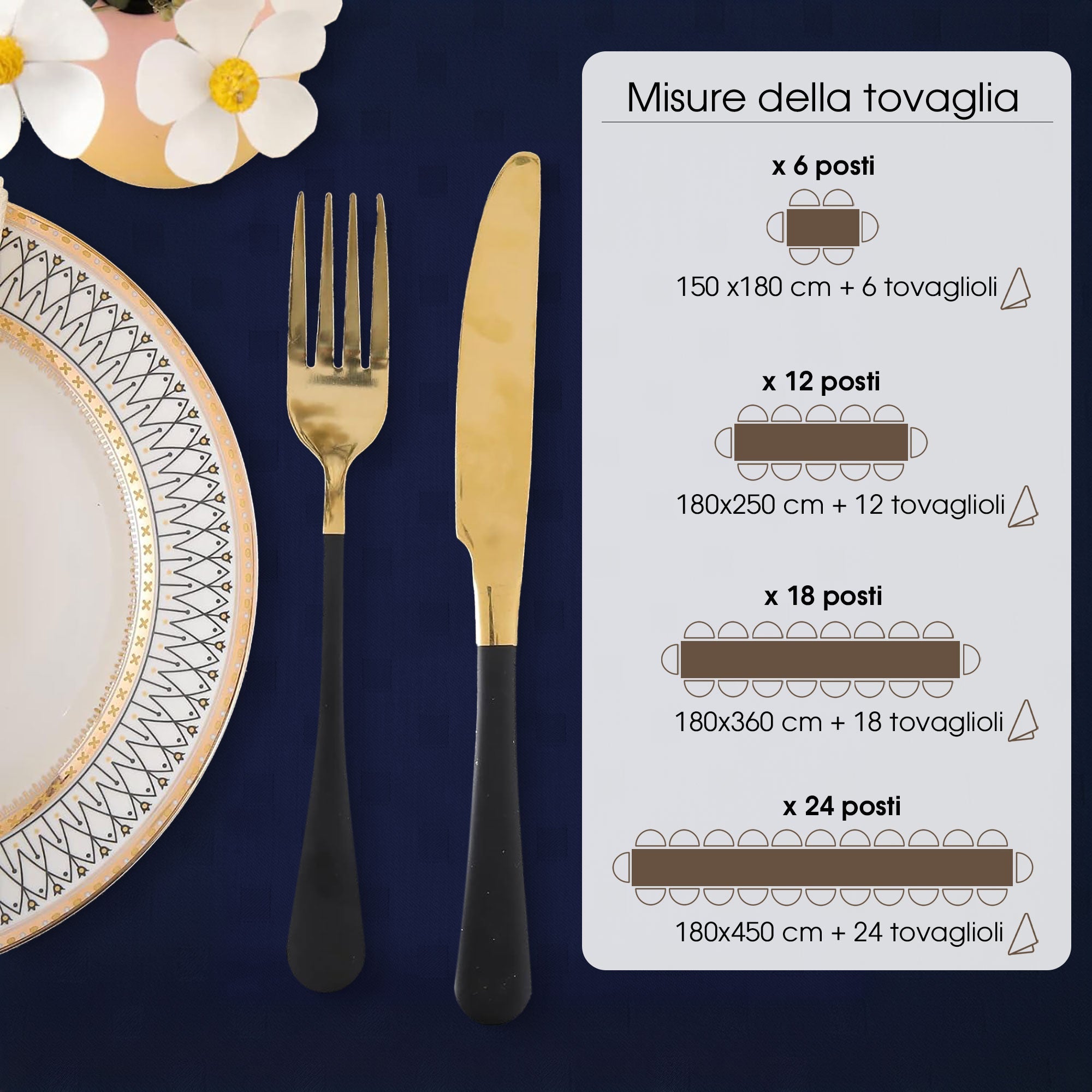 Tovaglia Servizio da Tavola + Tovaglioli 24 Posti Damina in Cotone 0544