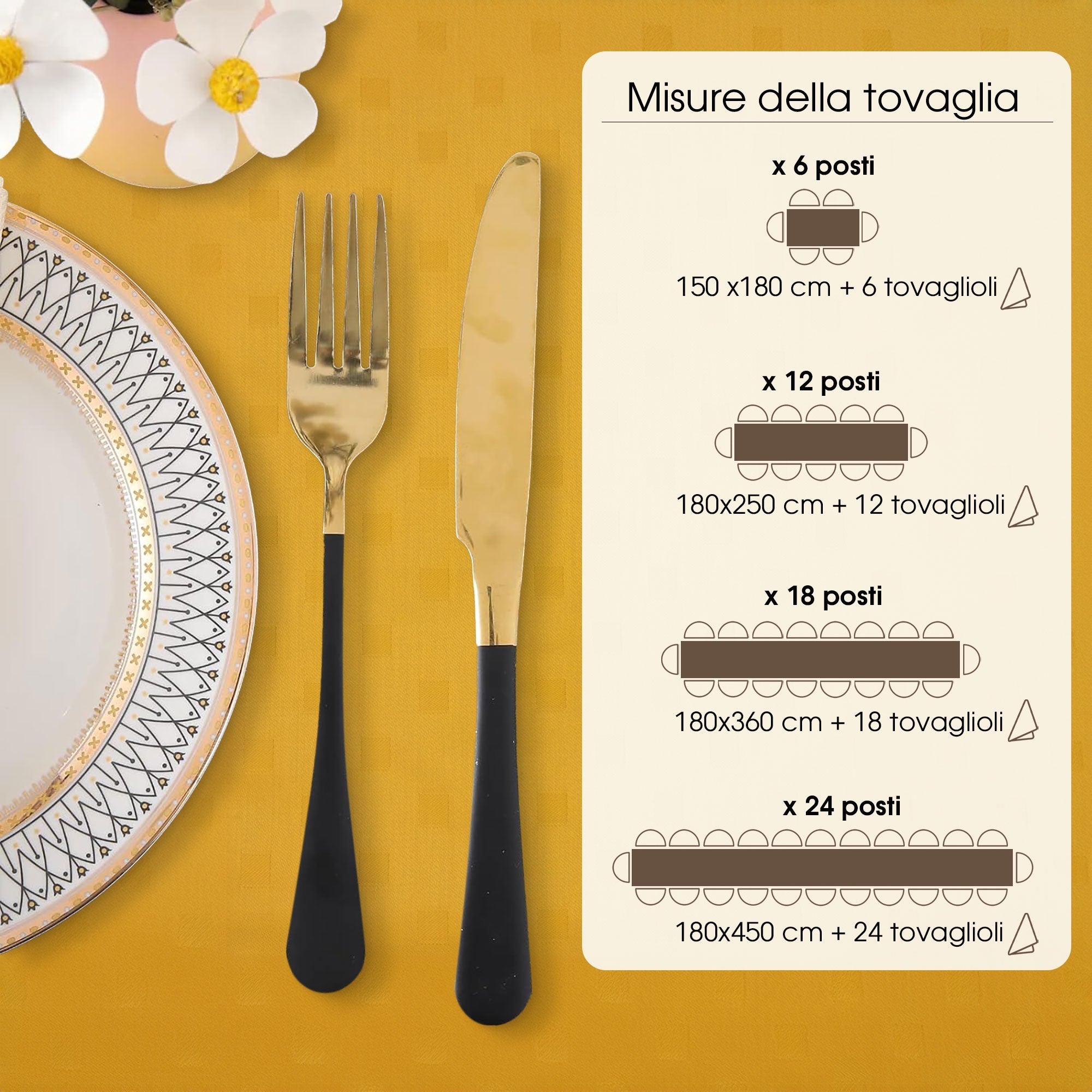 Tovaglia Servizio da Tavola + Tovaglioli 18 Posti Damina in Cotone 0542