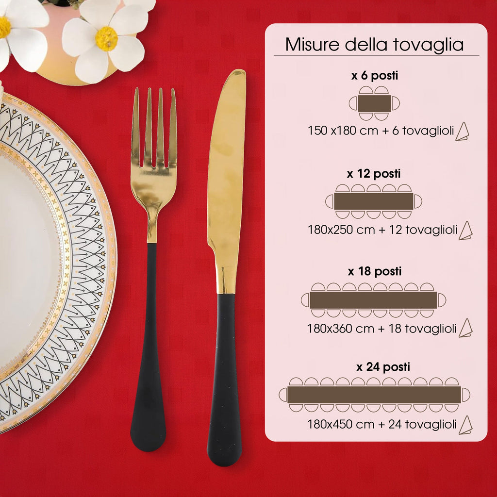 Tovaglia Servizio da Tavola + Tovaglioli 18 Posti Damina in Cotone 0542