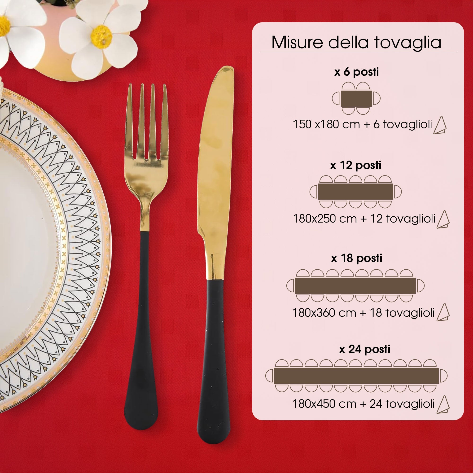 Tovaglia Servizio da Tavola + Tovaglioli 18 Posti Damina in Cotone 0542