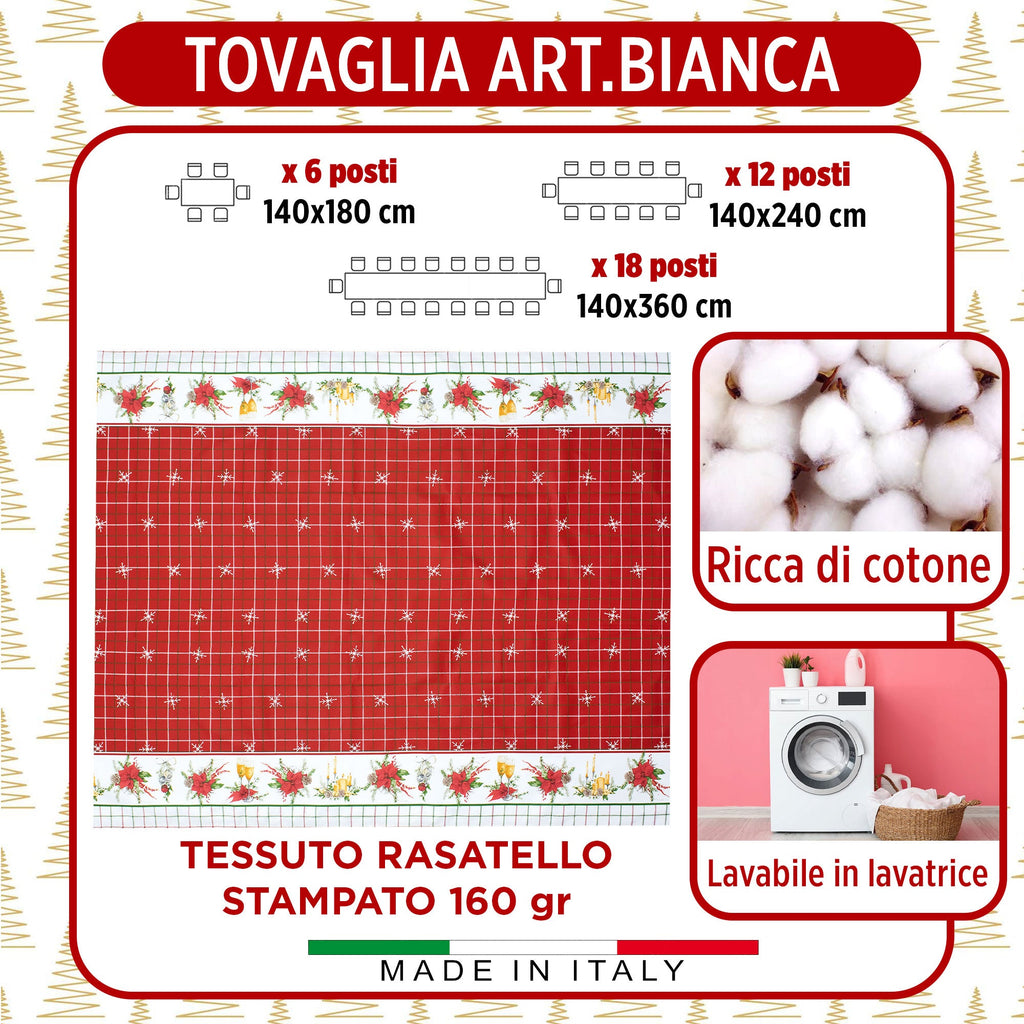 Tovaglia Natalizia in Rasatello Made in Italy Decoro Natale varie misure 7132