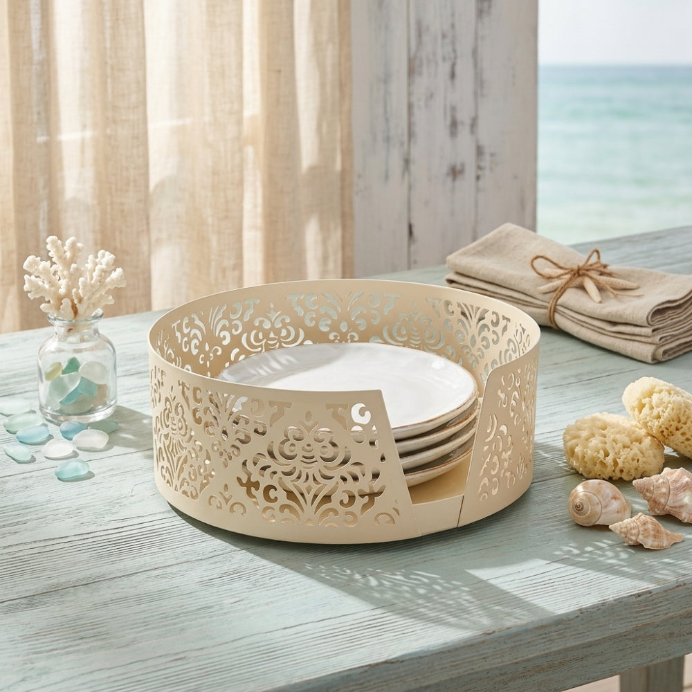 Brandani - Porta Piatti Jaquard Sabbia Metal Brandani Cm D 24 X 9 H