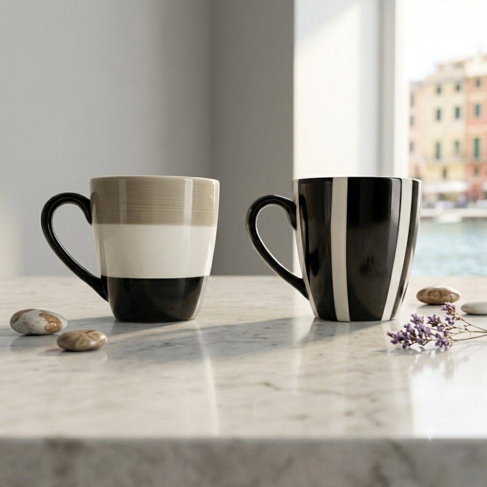 Bruno Evrard Mug 2pz Coppia Ceramica Black & White Design Moderno