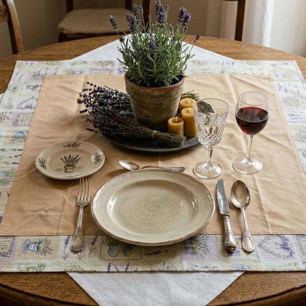Centro Tavola Cotone Decoro Glicine 90x90 cm