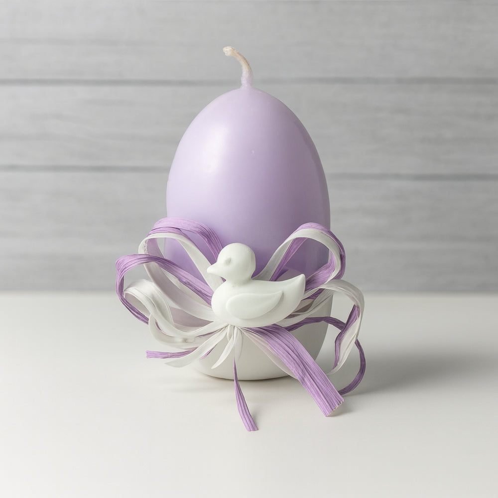 Cereria Parma Candela Uovo  Lilla con Base H11,5 cm