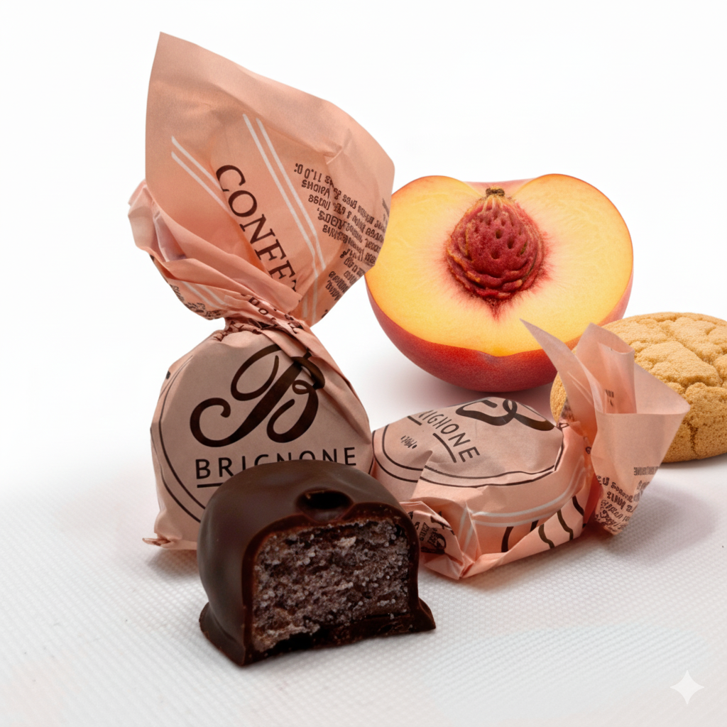 Praline PescAmaretto - Cioccolatini artigianali al gusto di Pesche Ripiene