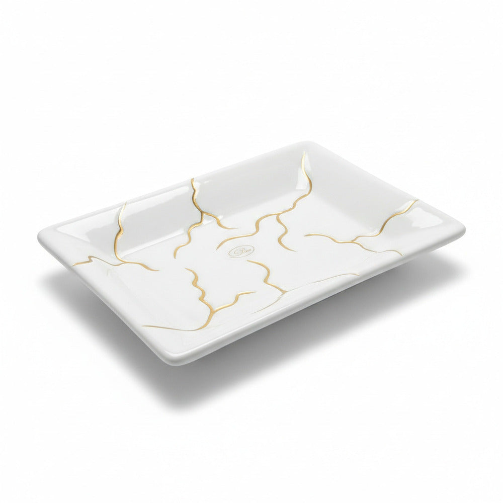Dea Capodimonte Piatto Bianco con Strisce Oro 21,5 cm