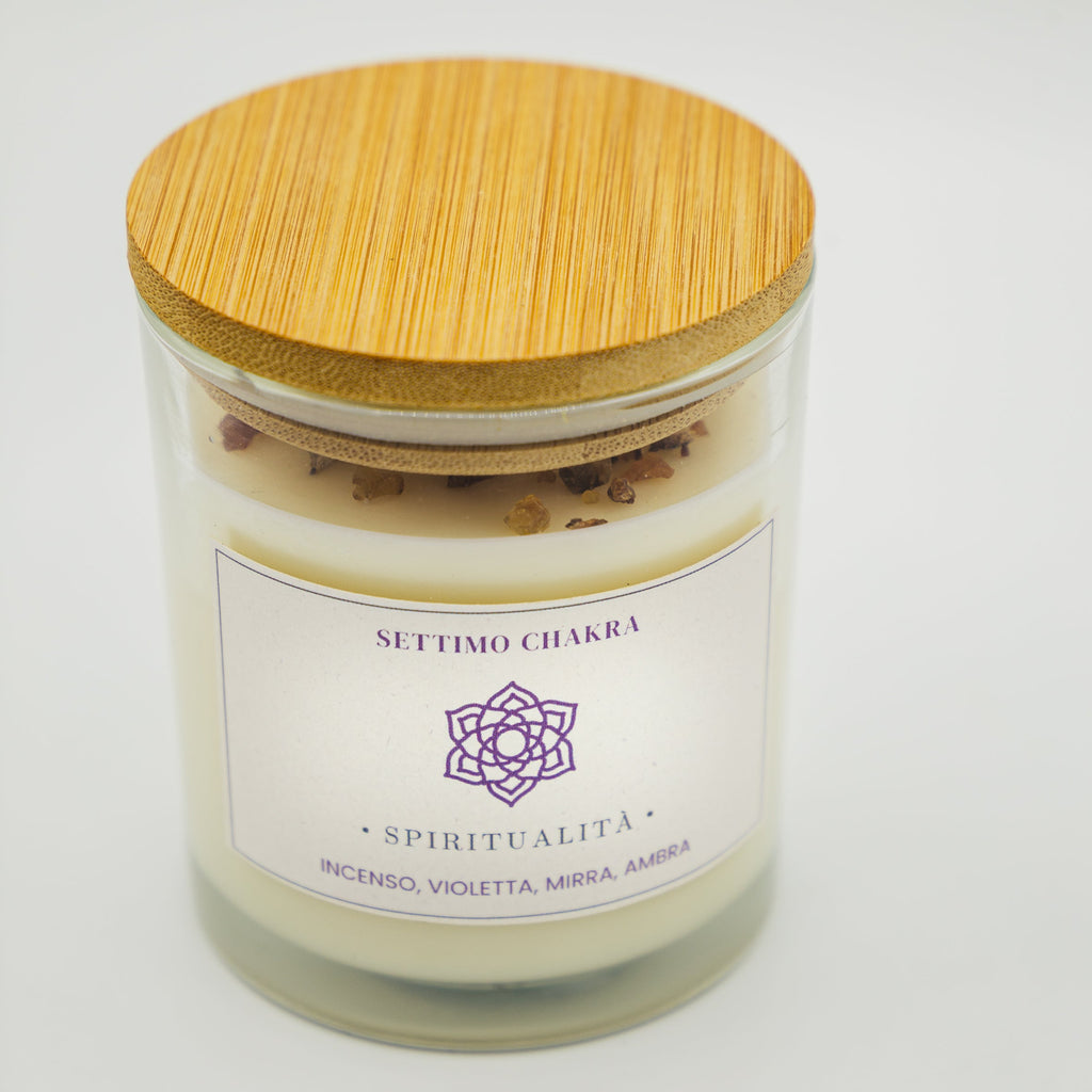 Candela Spiritualità Settimo Chakra - Incenso, Violetta, Mirra e Ambra
