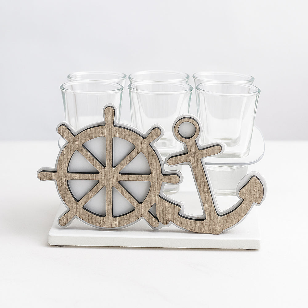 Negò Porta 6 Bicchierini Liquore Metallo Bianco Mare 10x17 cm