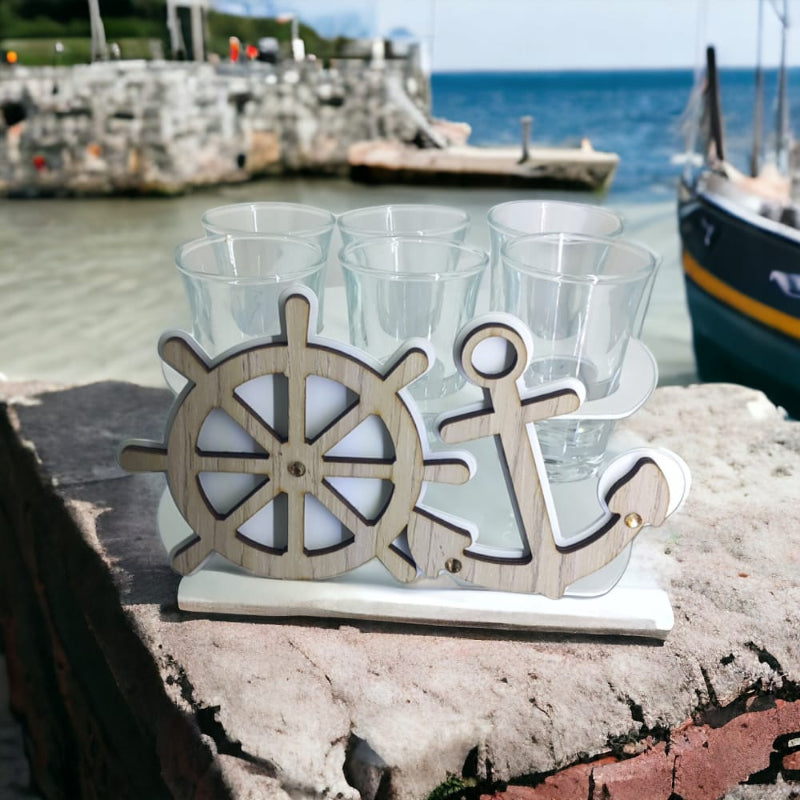 Negò Porta 6 Bicchierini Liquore Metallo Bianco Mare 10x17 cm