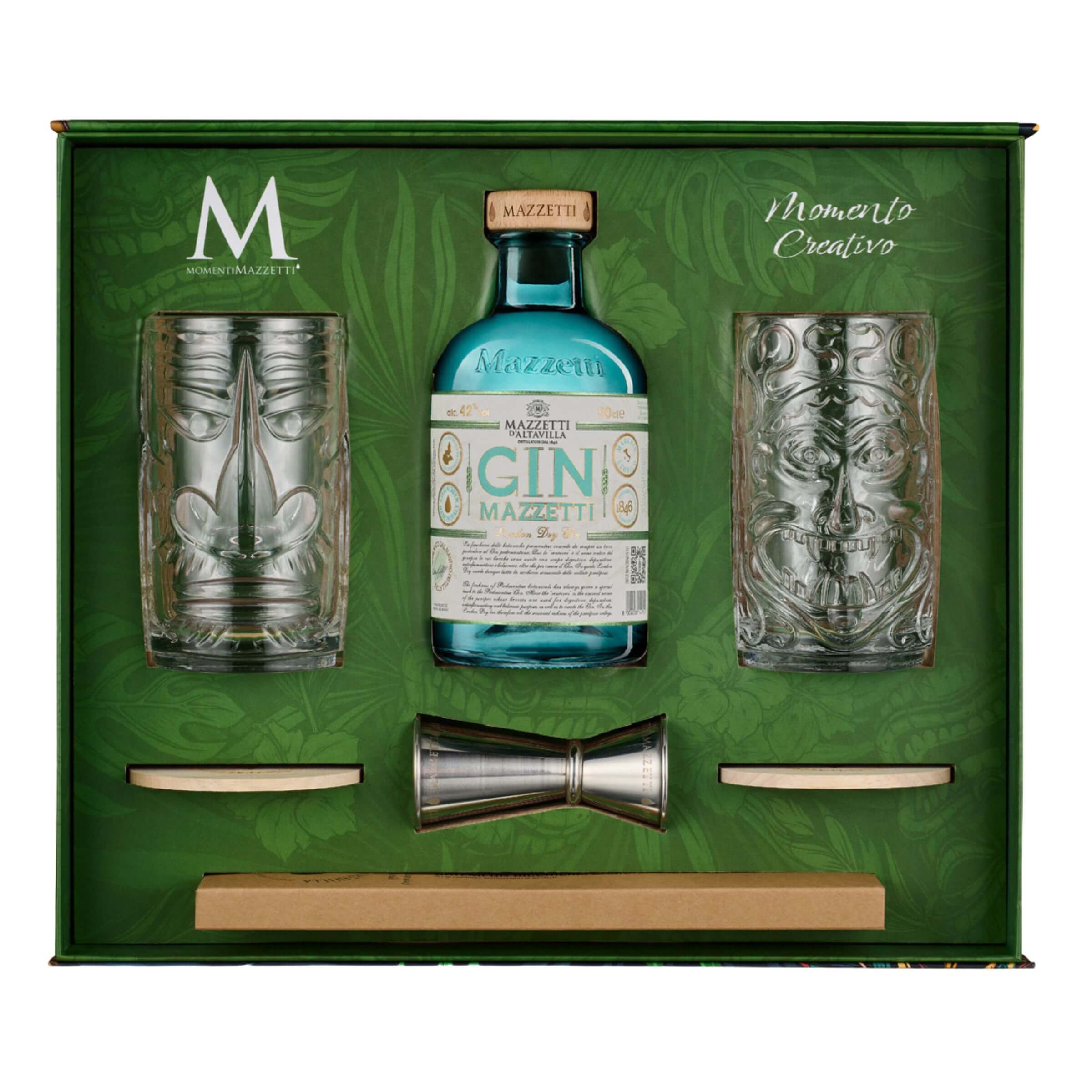 Mazzetti d'Altavilla Momento Creativo Cofanetto Gin 50 cl con 2 Bicchieri Tiki e Accessori
