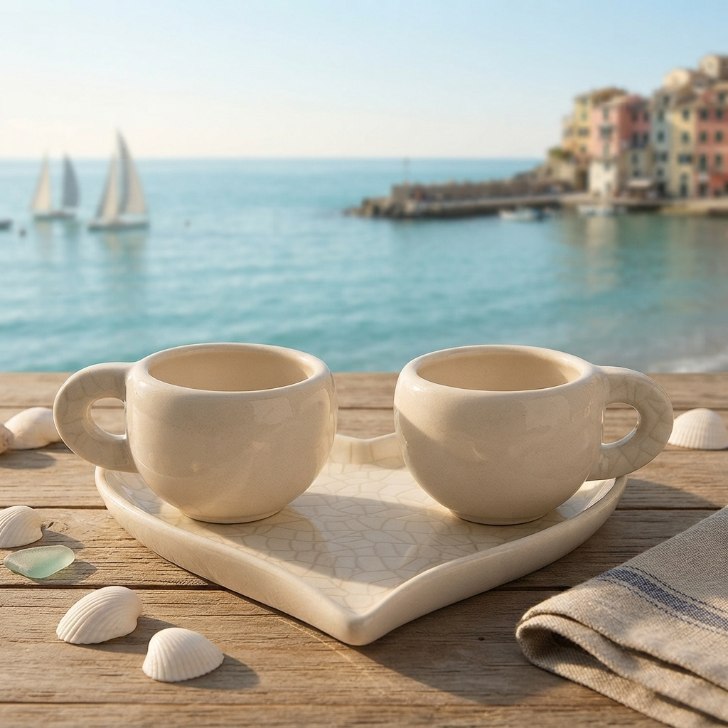 Zampiva Tête-à-Tête Vassoio Cuore con 2 Tazzine Caffè 15 cm