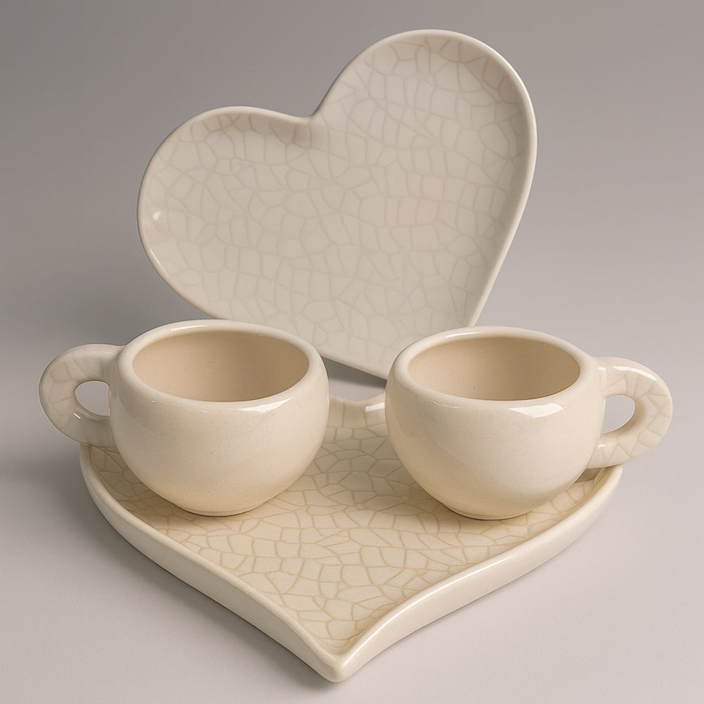 Zampiva Tête-à-Tête Vassoio Cuore con 2 Tazzine Caffè 15 cm