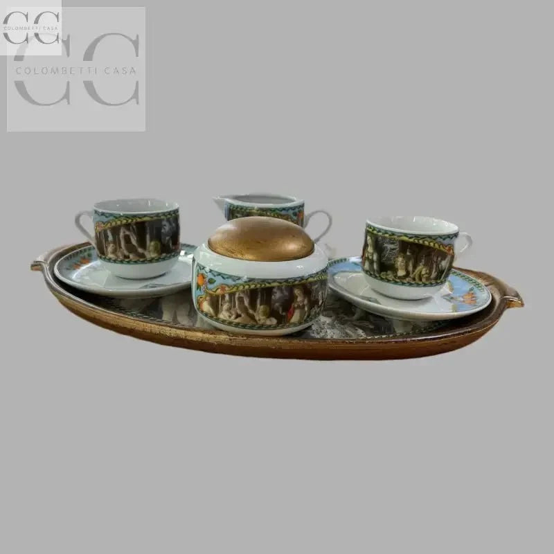 Botticelli-la Primavera-Tazzine da caffè con vassoio e set a servire porcellana Weissestal