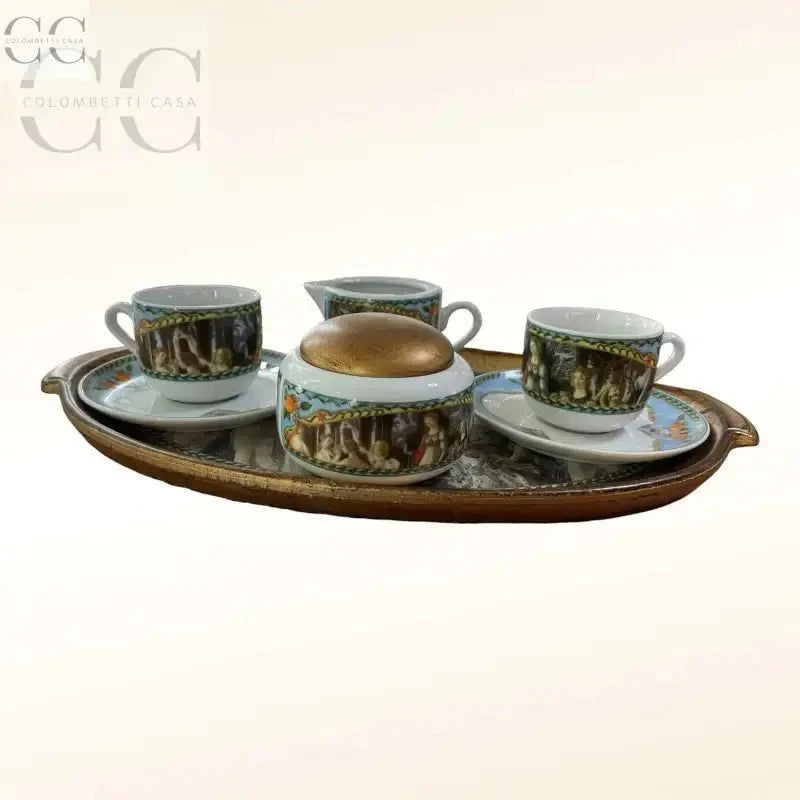 Botticelli-la Primavera-Tazzine da caffè con vassoio e set a servire porcellana Weissestal