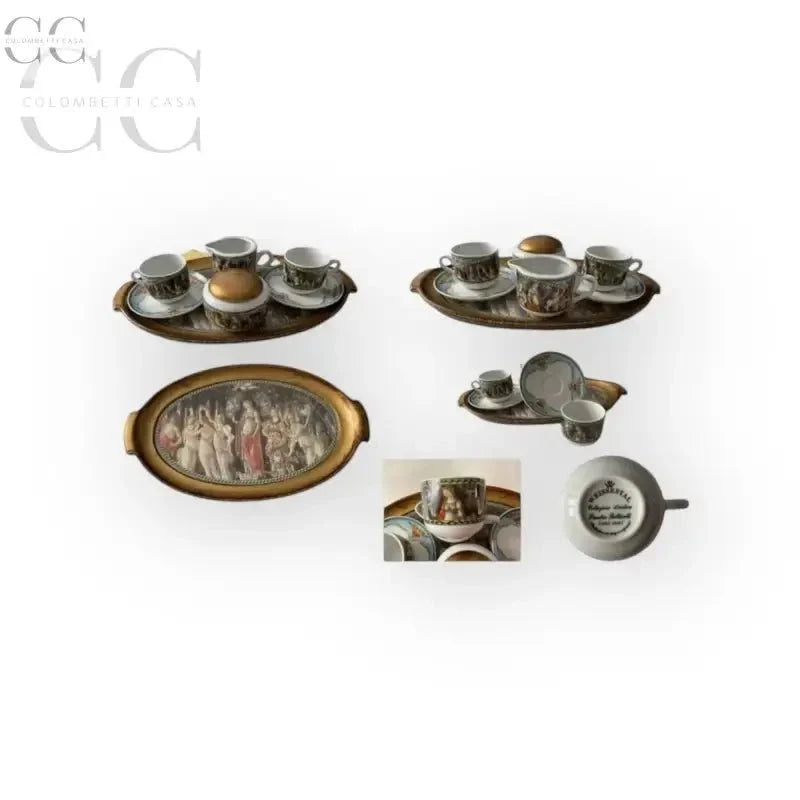 Botticelli-la Primavera-Tazzine da caffè con vassoio e set a servire porcellana Weissestal