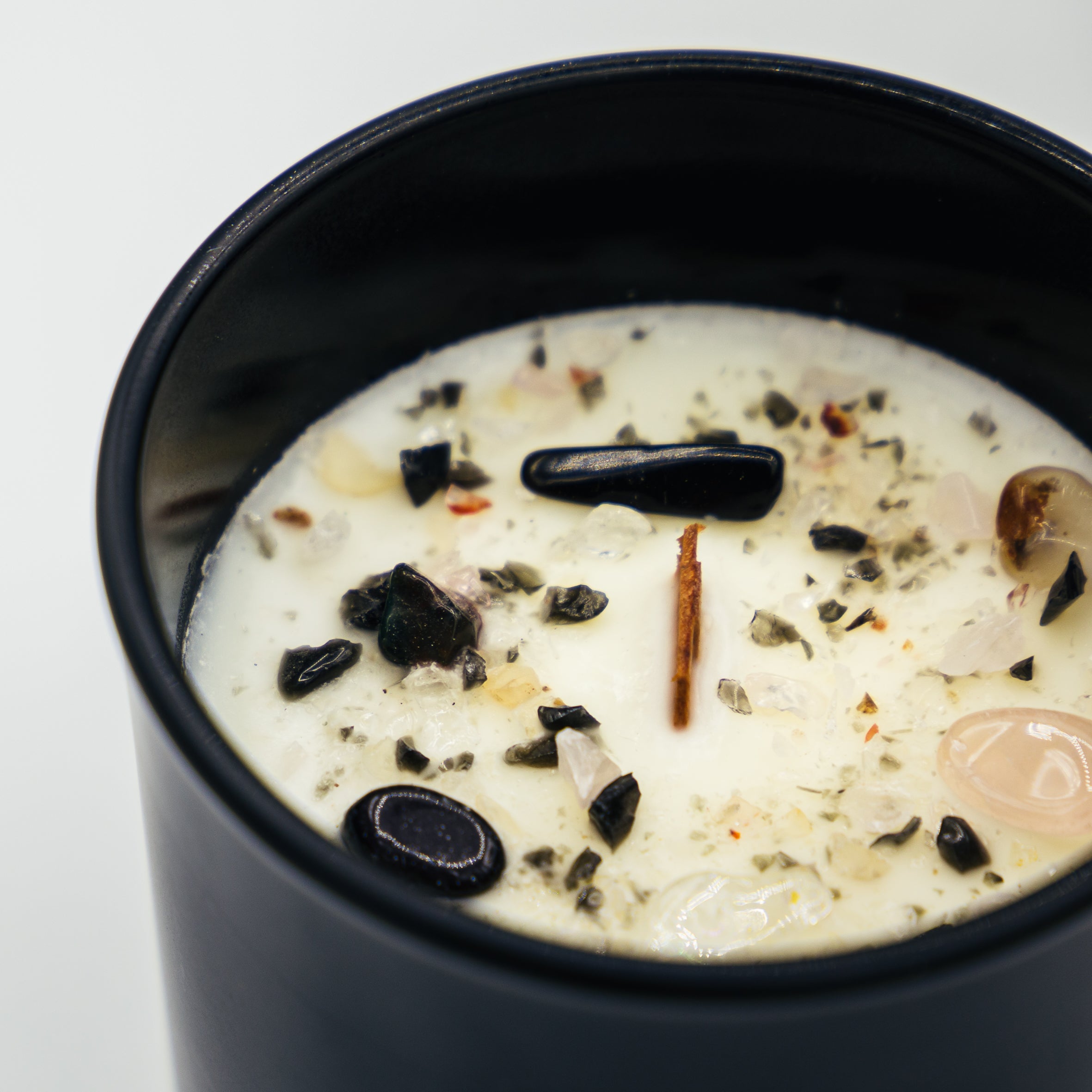 Candela Tao con Cristalli e Stoppino in Legno - Cacao e Patchouli