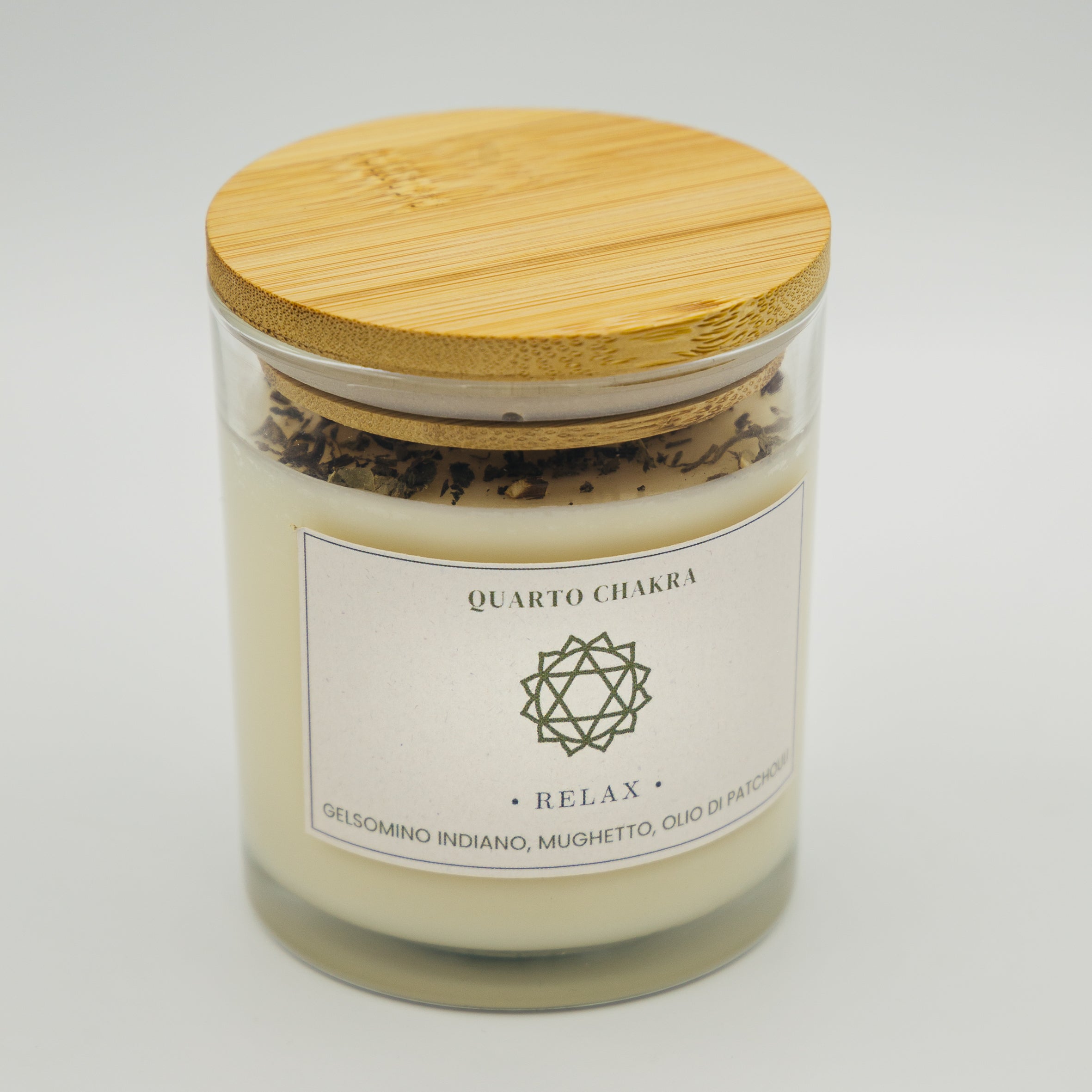 Candela Relax Quarto Chakra - Gelsomino, Mughetto e Patchouli