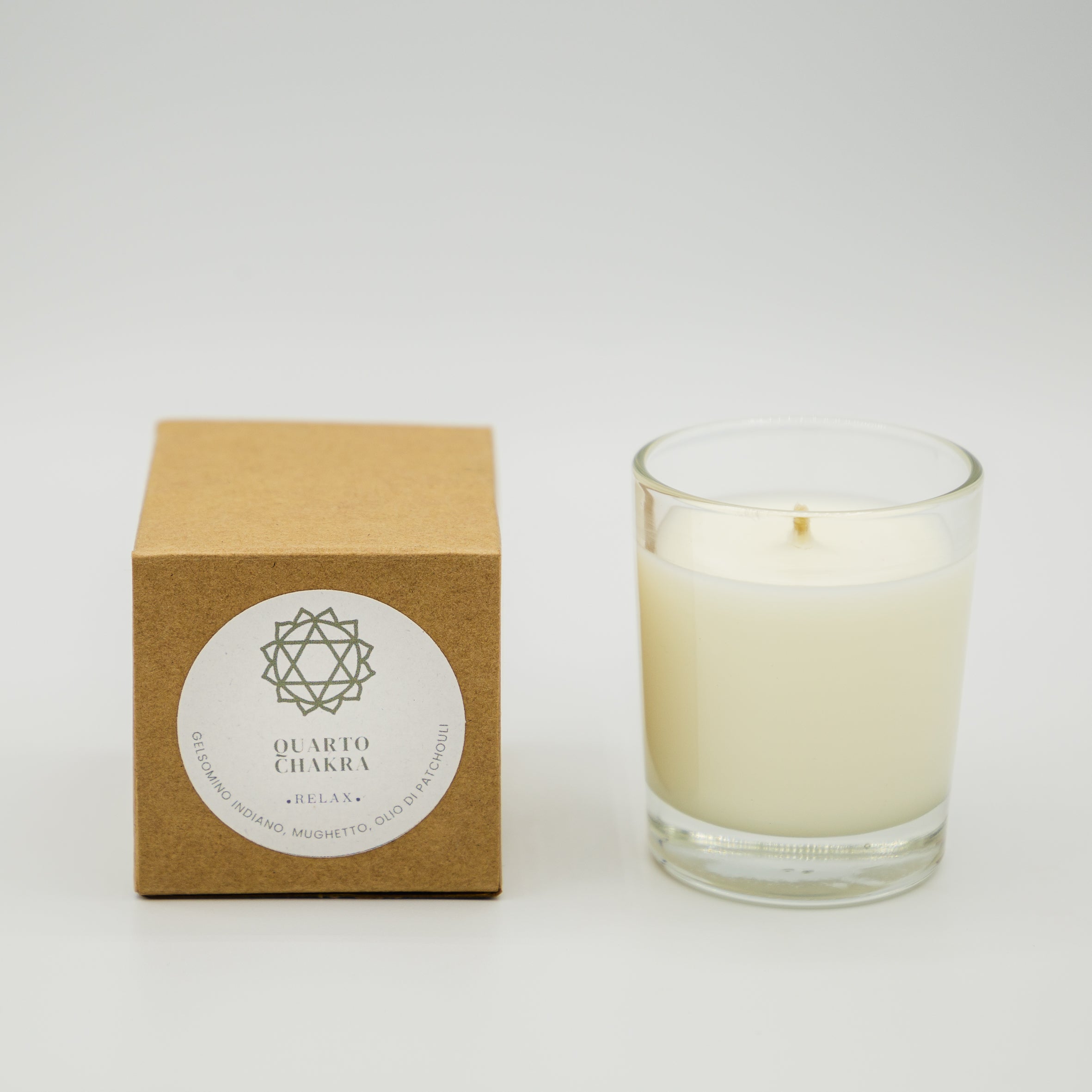 Candela Relax Quarto Chakra - Gelsomino, Mughetto e Patchouli