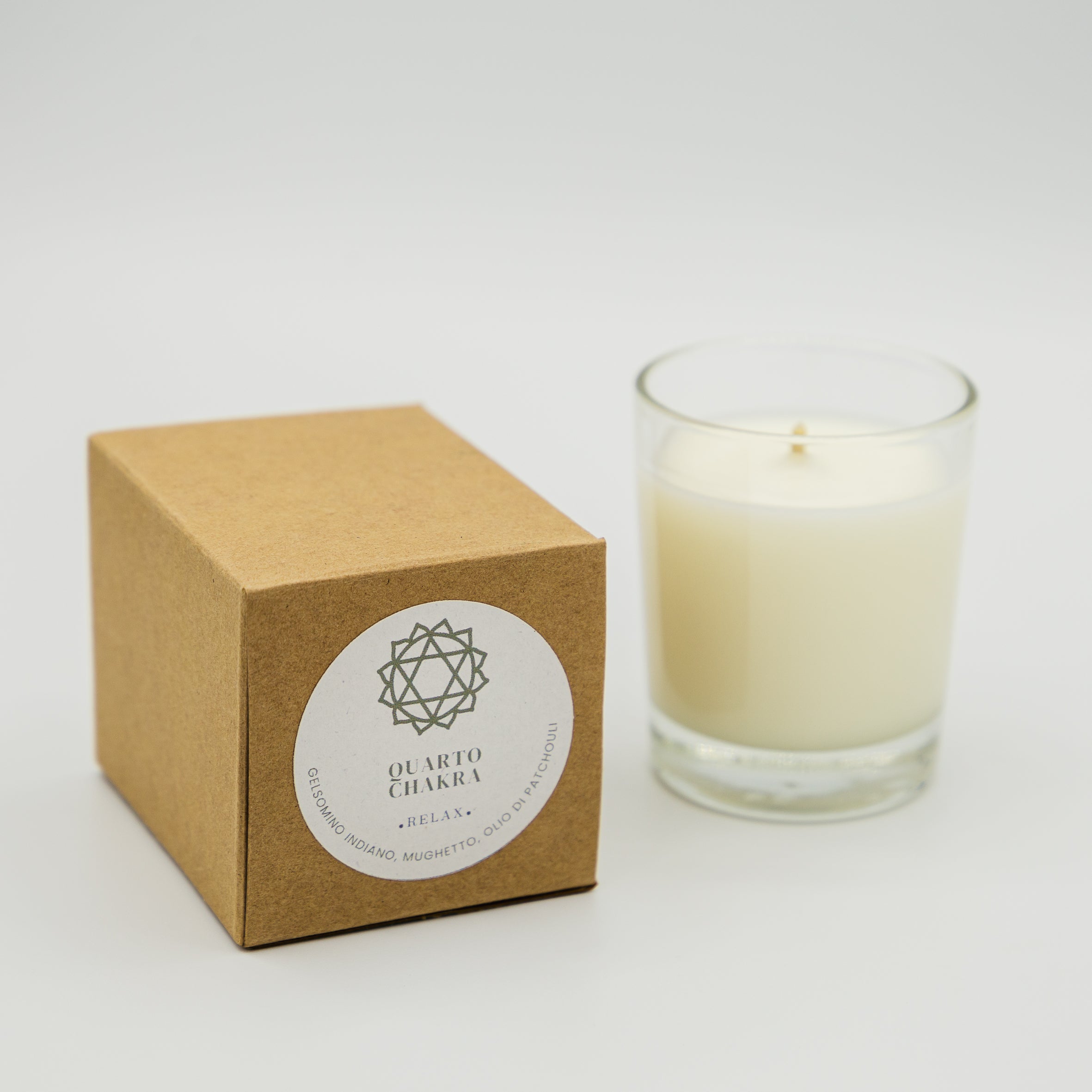 Candela Relax Quarto Chakra - Gelsomino, Mughetto e Patchouli