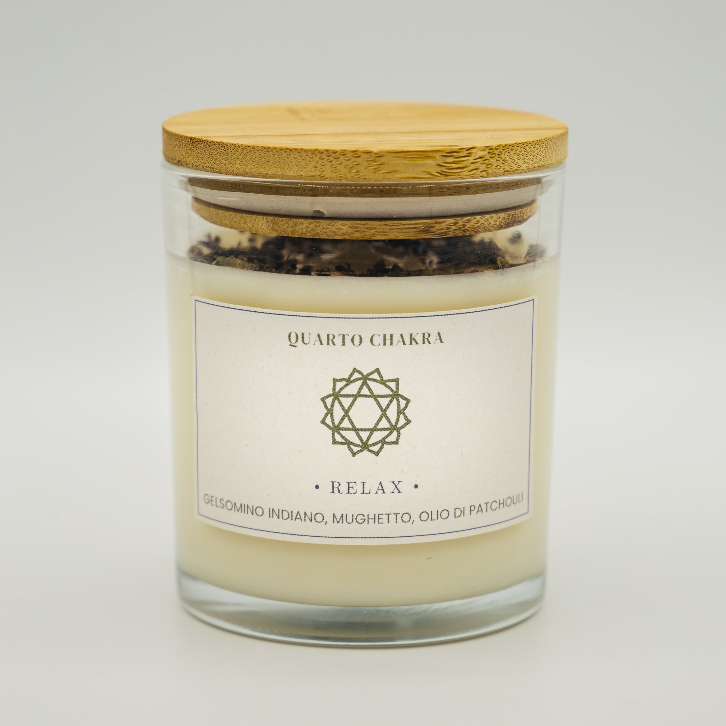 Candela Relax Quarto Chakra - Gelsomino, Mughetto e Patchouli