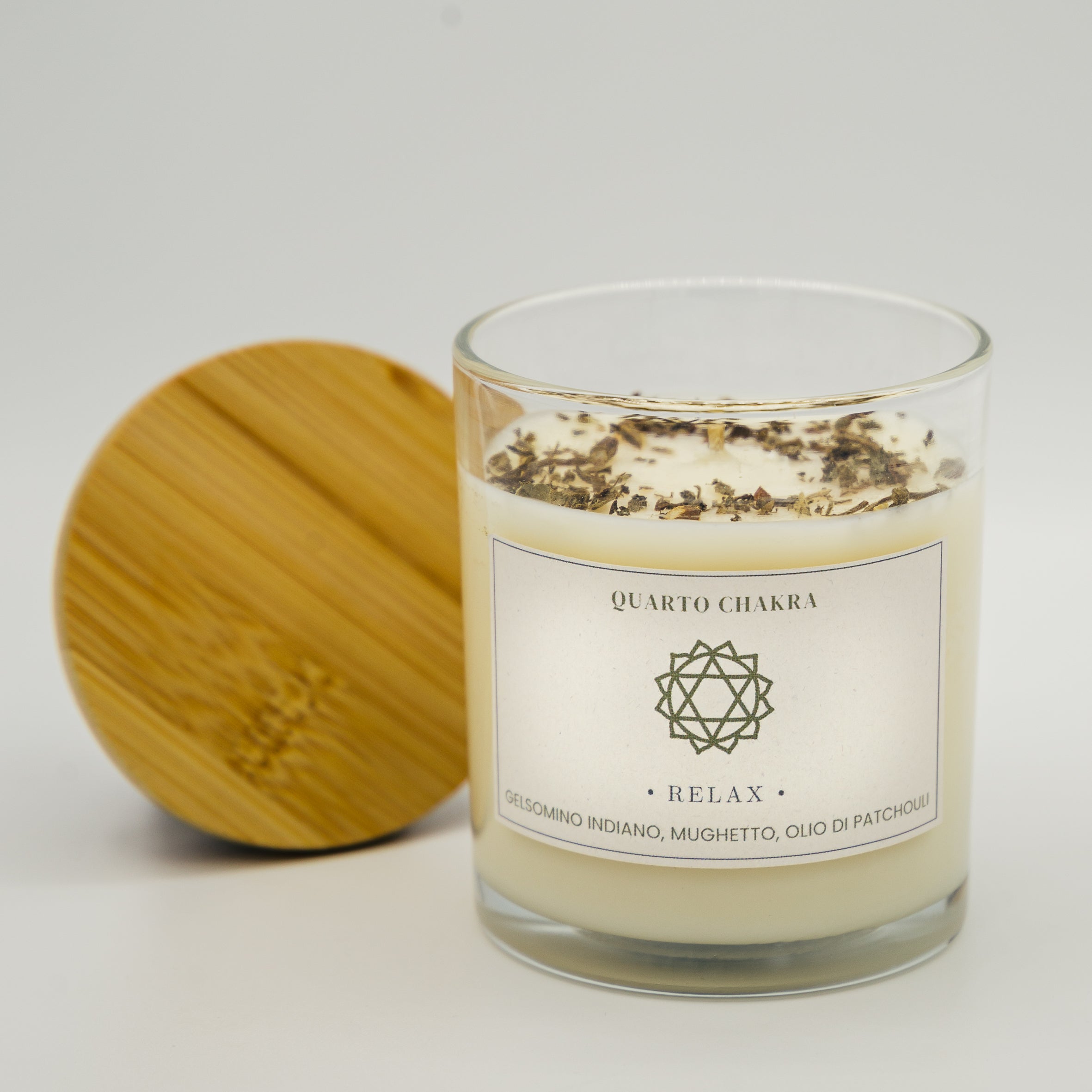 Candela Relax Quarto Chakra - Gelsomino, Mughetto e Patchouli