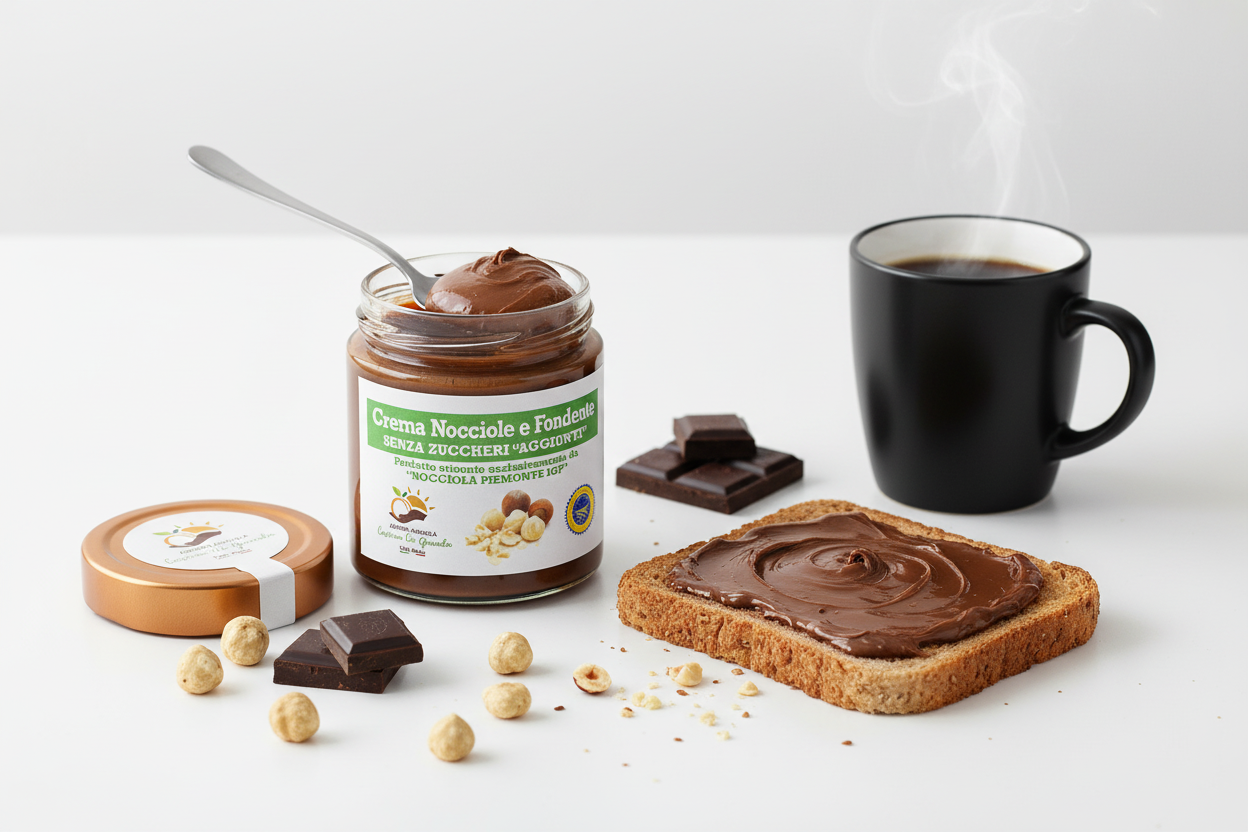 Crema nocciole e fondente senza zuccheri aggiunti