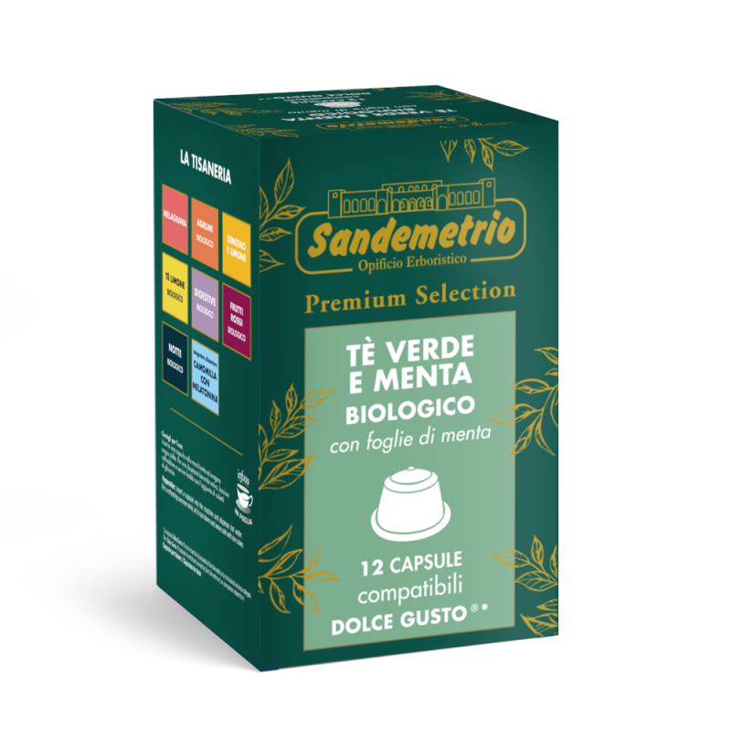 Sandemetrio Tè Verde e Menta Biologico - 12 Capsule Compatibili Dolce Gusto