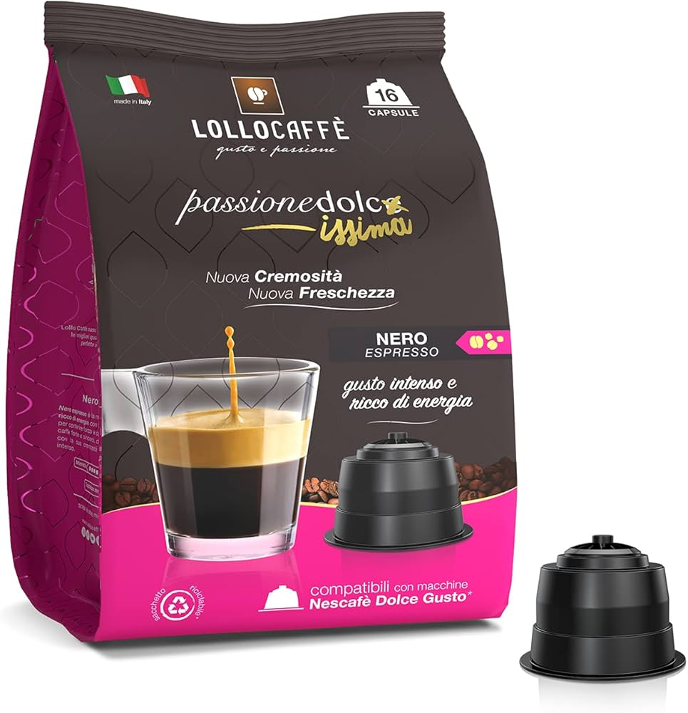 Lollo Caffè Passionedolcissima Nero Espresso - 16 Capsule Compatibili Dolce Gusto