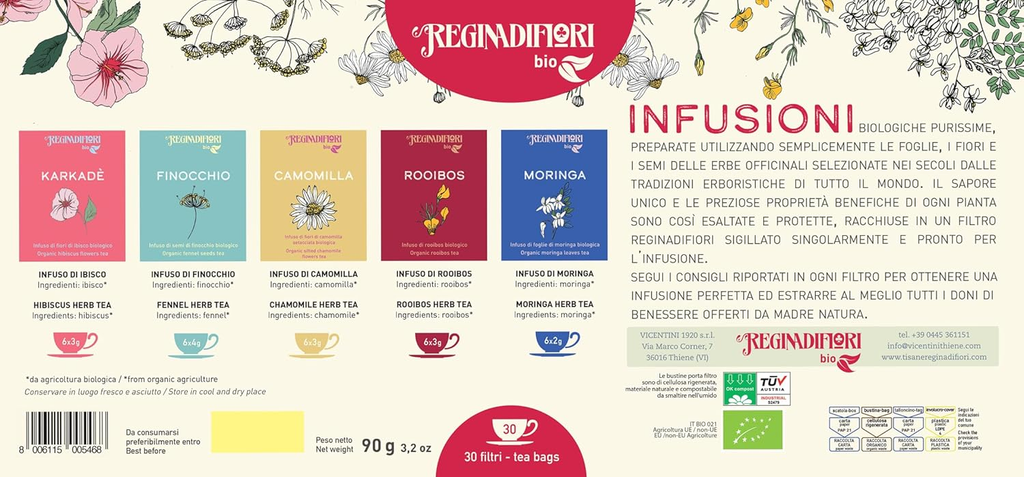 Reginadiflori Bio – Cofanetto Infusioni Biologiche 30 filtri