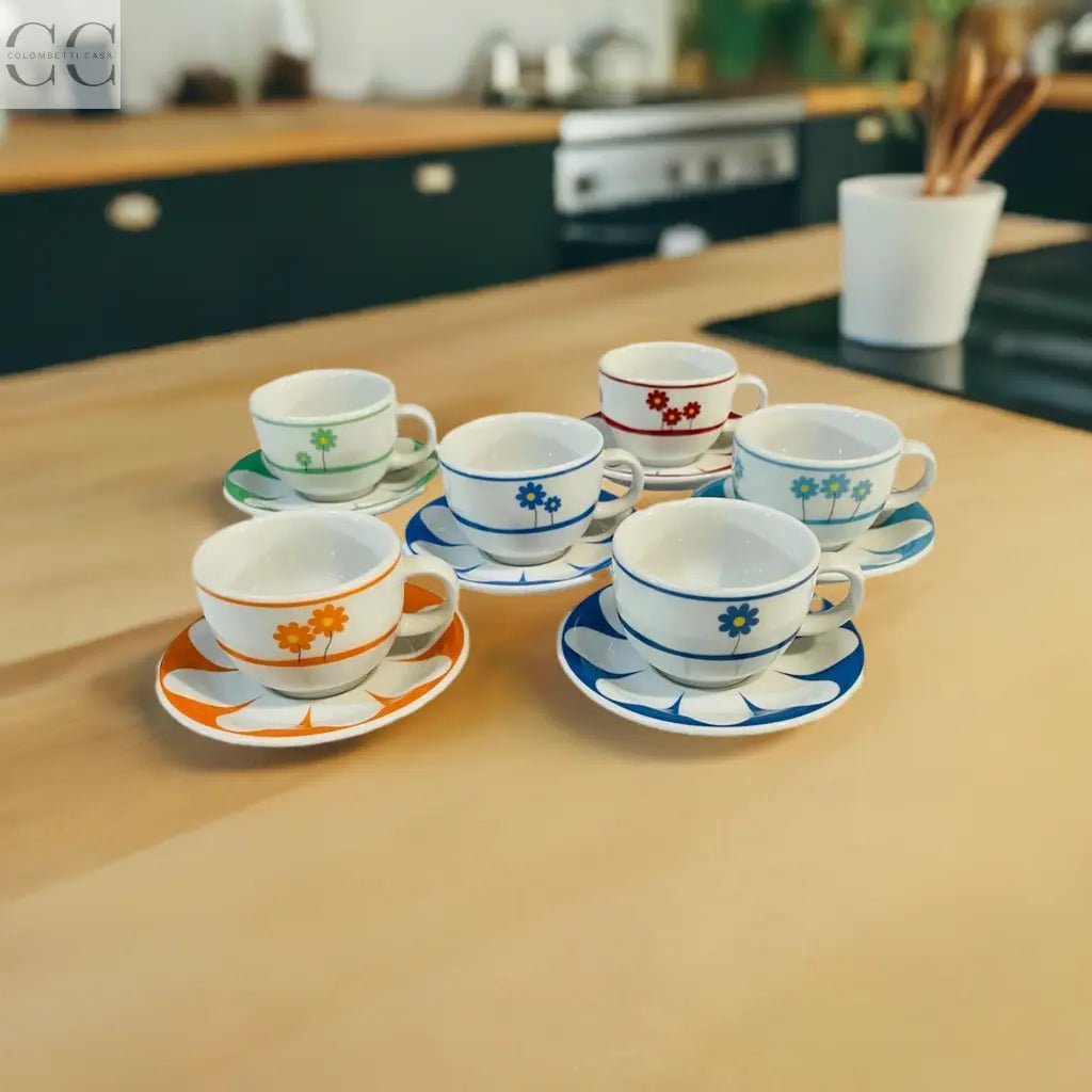 Set 6 tazze caffè decoro fiori multicolor porcellana Dettagli