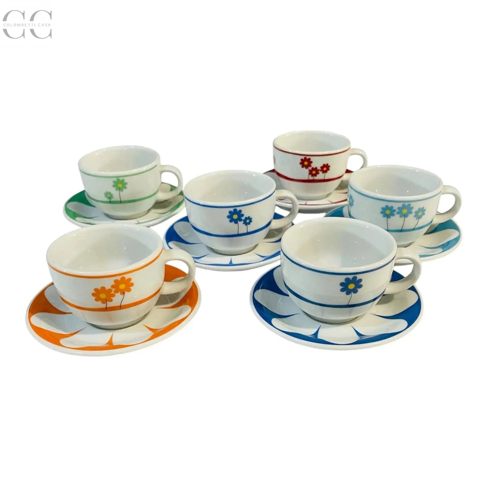 Set 6 tazze caffè decoro fiori multicolor porcellana Dettagli