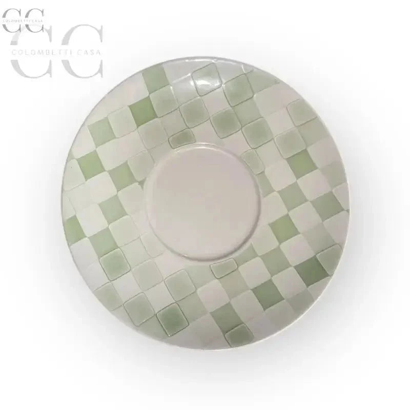 Tazza colazione jumbo con piatto quadretti verdi ceramica Rose&Tulipani