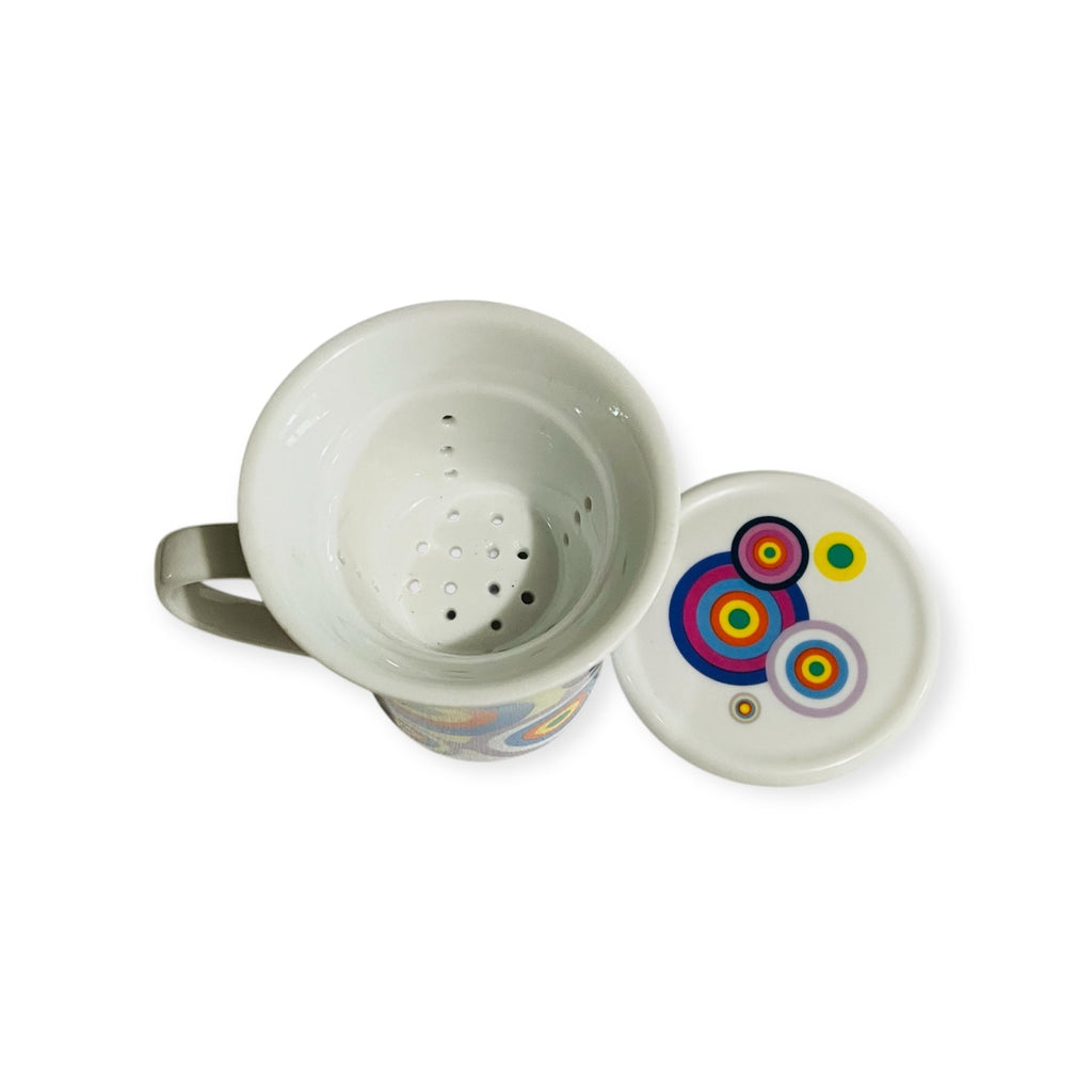 Tazza tisana multicolor con filtro e coperchio in porcellana